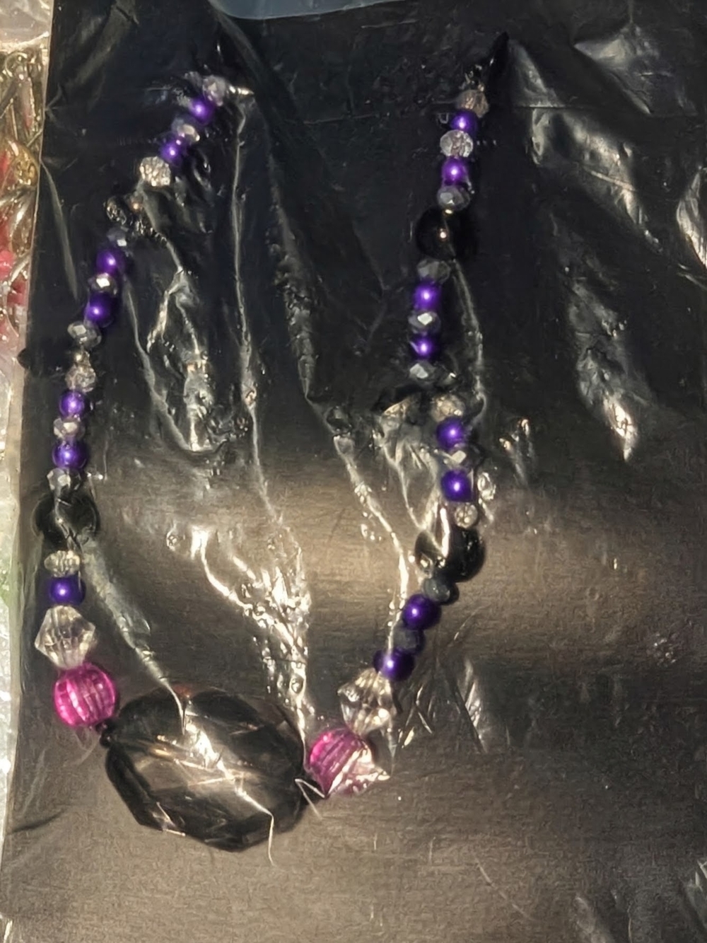Purple and Black Faceted Beaded Necklace